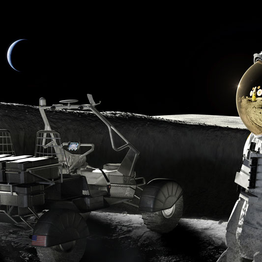 illustration of rover and astronauts on the moon