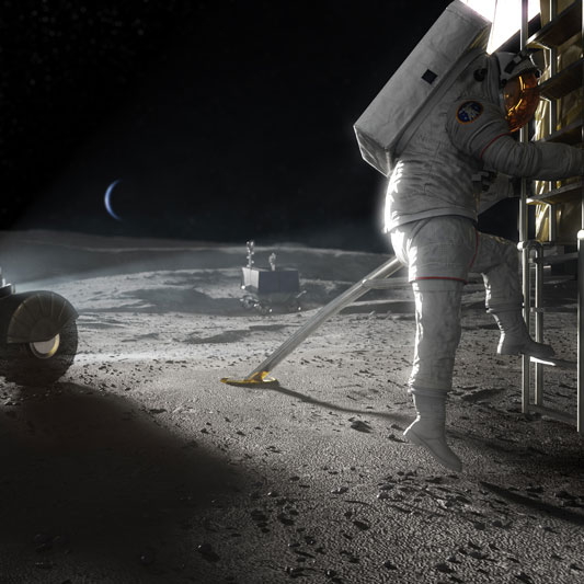 Astronaut on the Moon on ladder (Illustration)