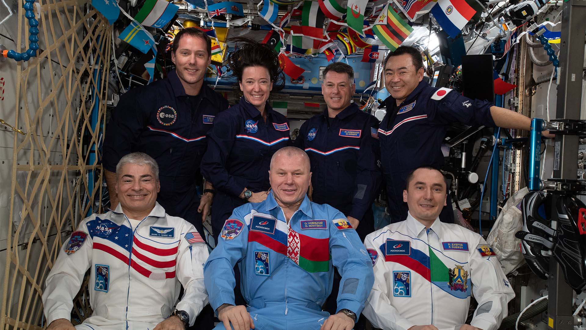 Group of 7 astronauts on the International Space Station